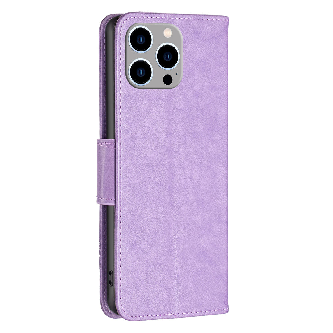 Uniqkart for iPhone 15 Pro Max Flip Case Butterfly Imprinted Leather Anti-Dust Stand Wallet Phone Cover with Strap - Purple Uniqkart for iPhone 15 Pro Max Flip Case Butterfly Imprinted Leather Anti-Dust Stand Wallet Phone Cover with Strap - Purple